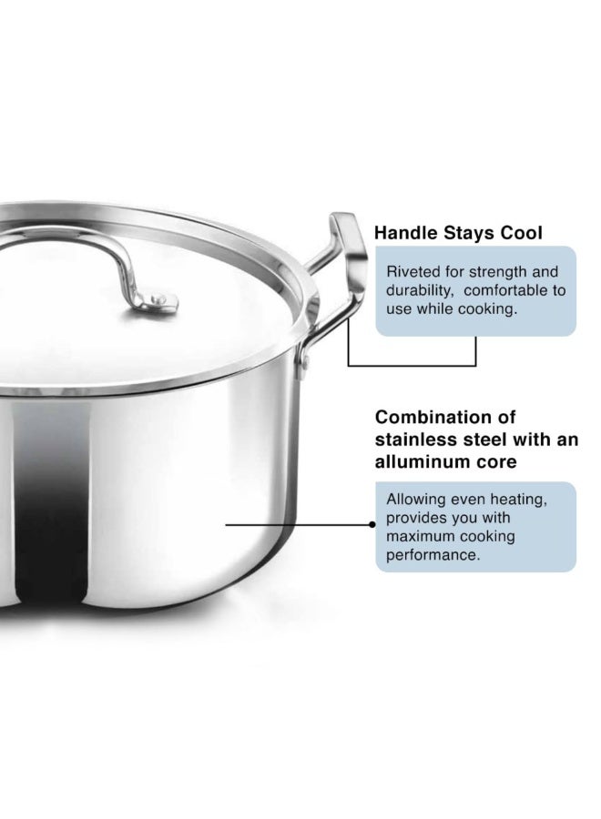 Bergner Triply Stainless Steel 9pcs Cookware Set - 16cm Saucepan, 24cm & 28cm Casseroles, 28cm Biryani Pot, 24cm Frypan & 4 Lids, Less Oil Use Healthy Cooking Set, Induction & Gas Compatible - Image 4